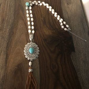 Turquoise Concho Tassel  Necklace